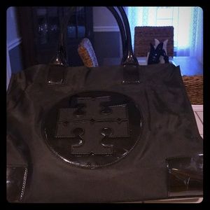 Tory Burch Ella Nylon Black Logo Tote